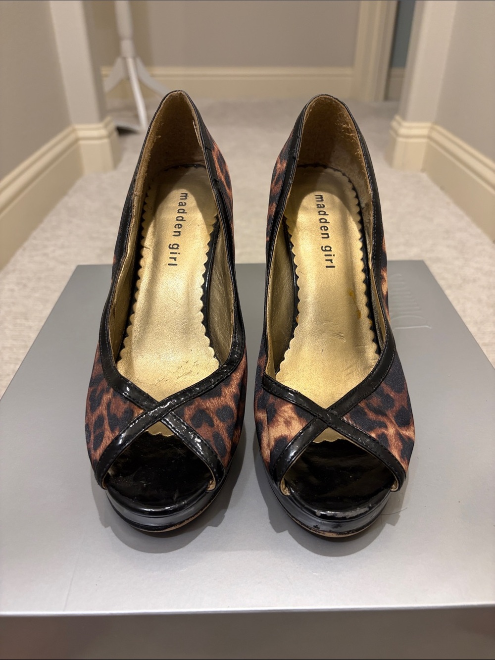Madden Girl Leopard Peep-Toe Platform Pumps - Black & Brown